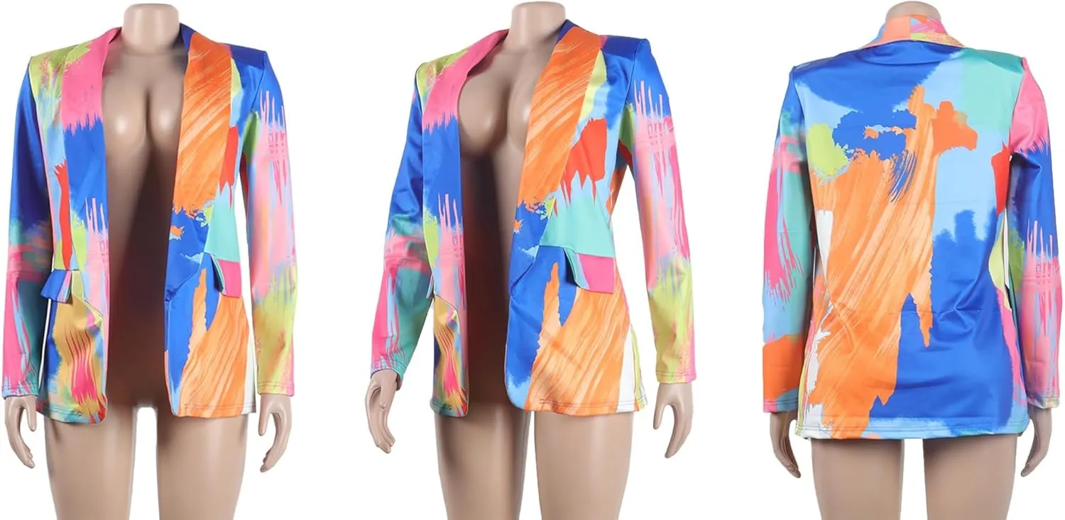 NRTHYE Womens Casual Blazer Jacket Multicolor Long Sleeve Open Front Work Office Blazer Jacket
