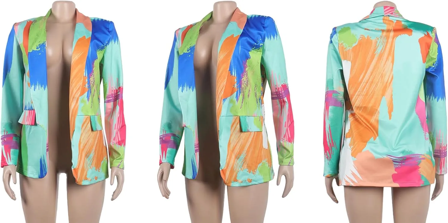 NRTHYE Womens Casual Blazer Jacket Multicolor Long Sleeve Open Front Work Office Blazer Jacket