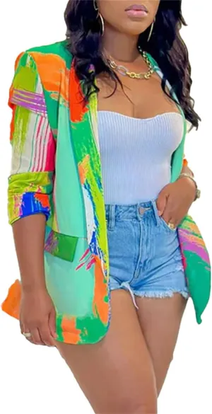 NRTHYE Womens Casual Blazer Jacket Multicolor Long Sleeve Open Front Work Office Blazer Jacket
