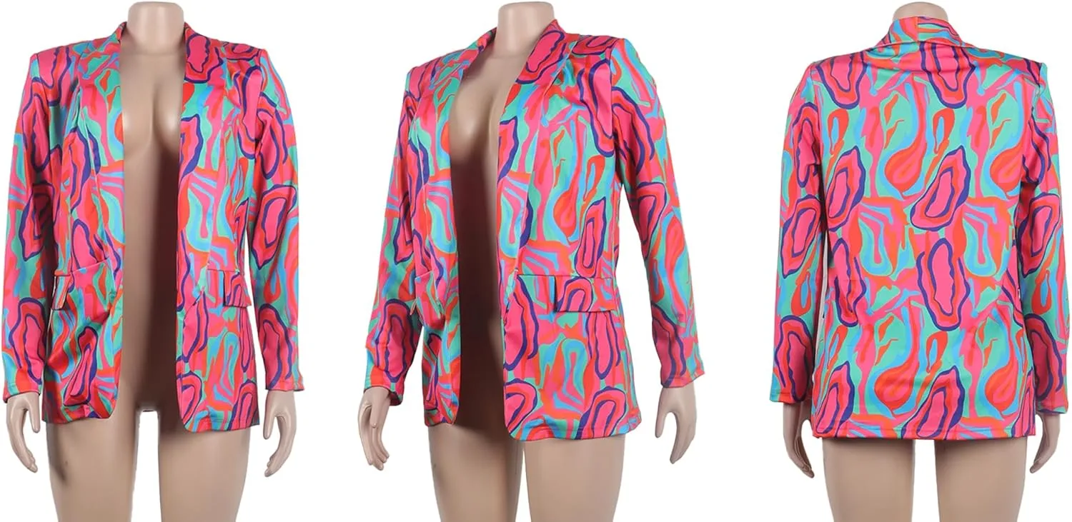 NRTHYE Womens Casual Blazer Jacket Multicolor Long Sleeve Open Front Work Office Blazer Jacket