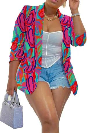 NRTHYE Womens Casual Blazer Jacket Multicolor Long Sleeve Open Front Work Office Blazer Jacket