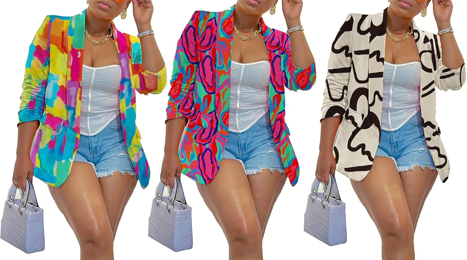 NRTHYE Womens Casual Blazer Jacket Multicolor Long Sleeve Open Front Work Office Blazer Jacket
