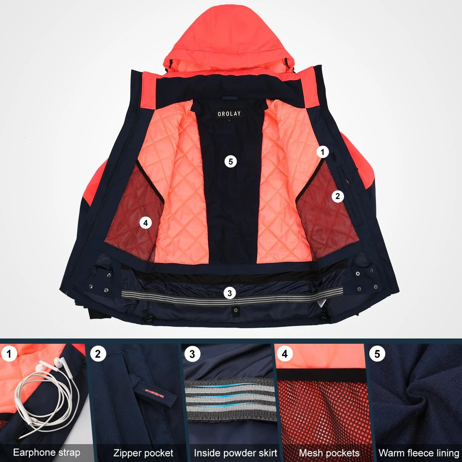 Orolay Womens Winter Ski Jacket Waterproof Snow Winter Coats