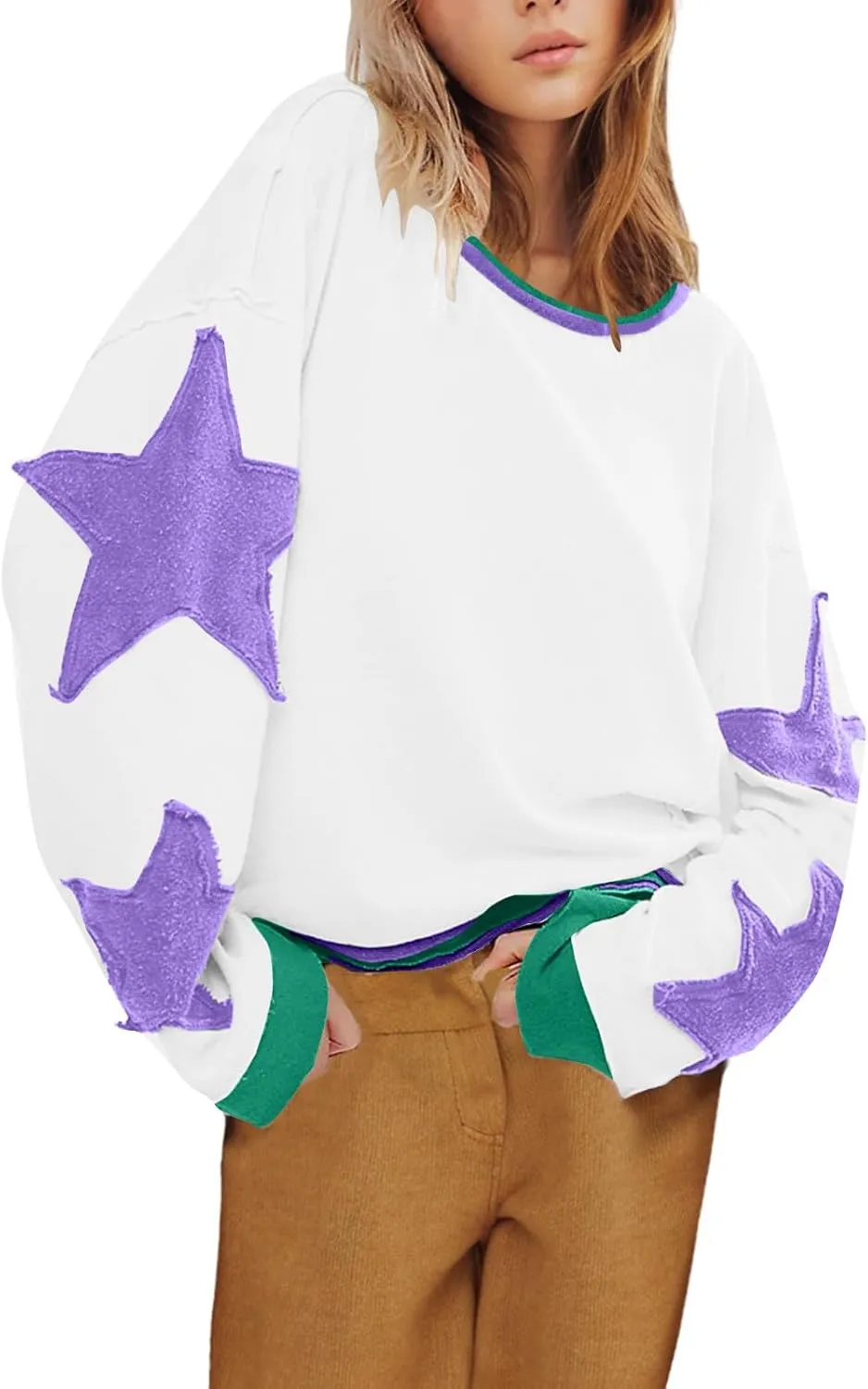 Oversized Star Sweatshirts For Women Fall Fashion 2024 Graphic Long Sleeve Crewneck Drop Shoulder Pullover Tops