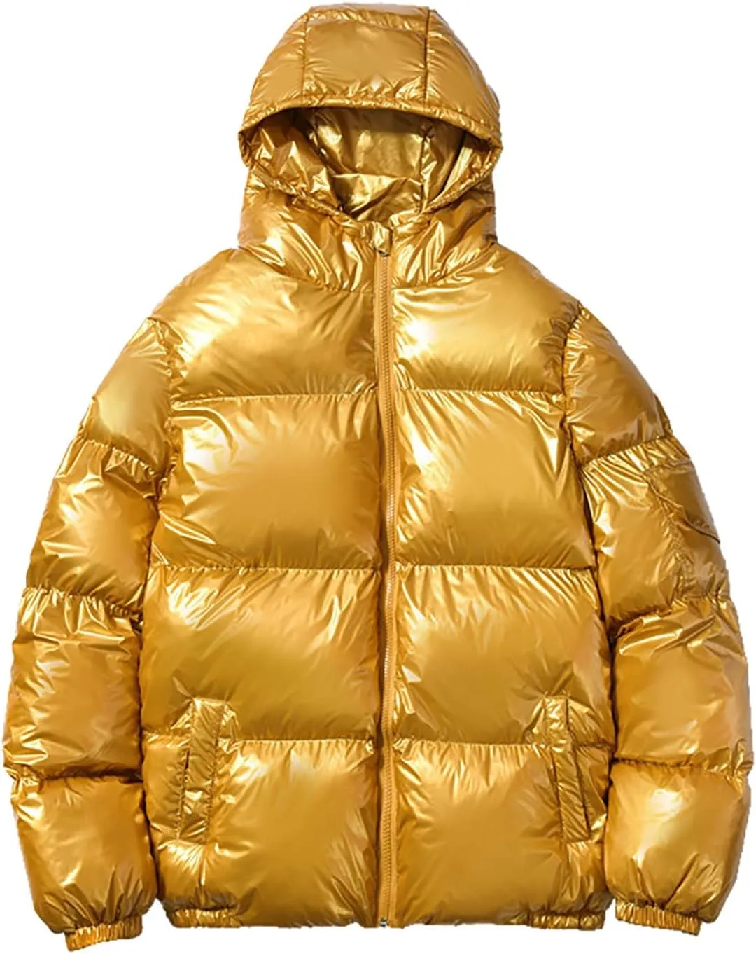 peqiut Mens Fleece Jacket Trendy Color Cotton Solid Men's Padded Reflective Shiny Coat Mens Down Jacket Outwear with Pocket
