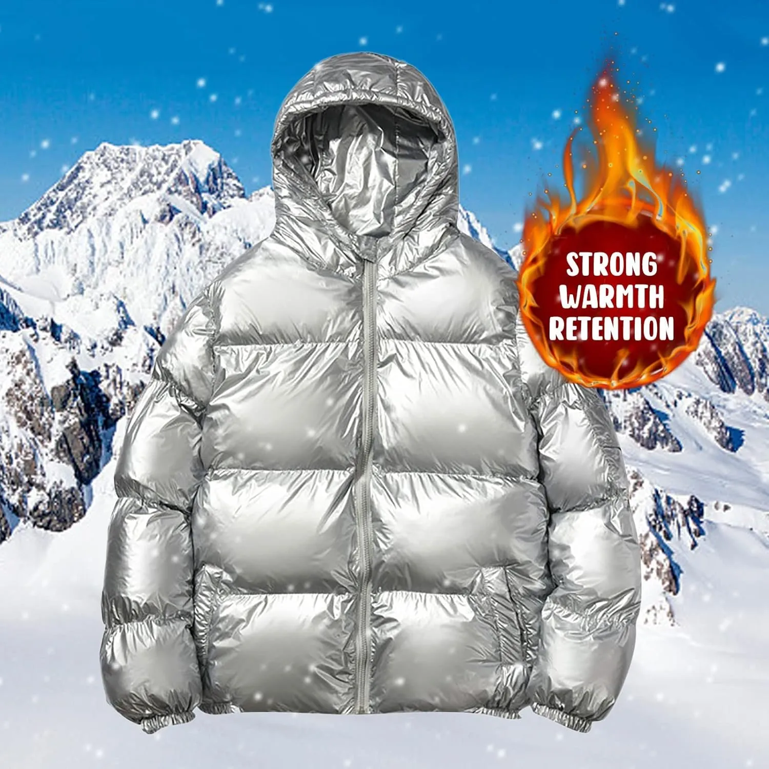 peqiut Mens Fleece Jacket Trendy Color Cotton Solid Men's Padded Reflective Shiny Coat Mens Down Jacket Outwear with Pocket