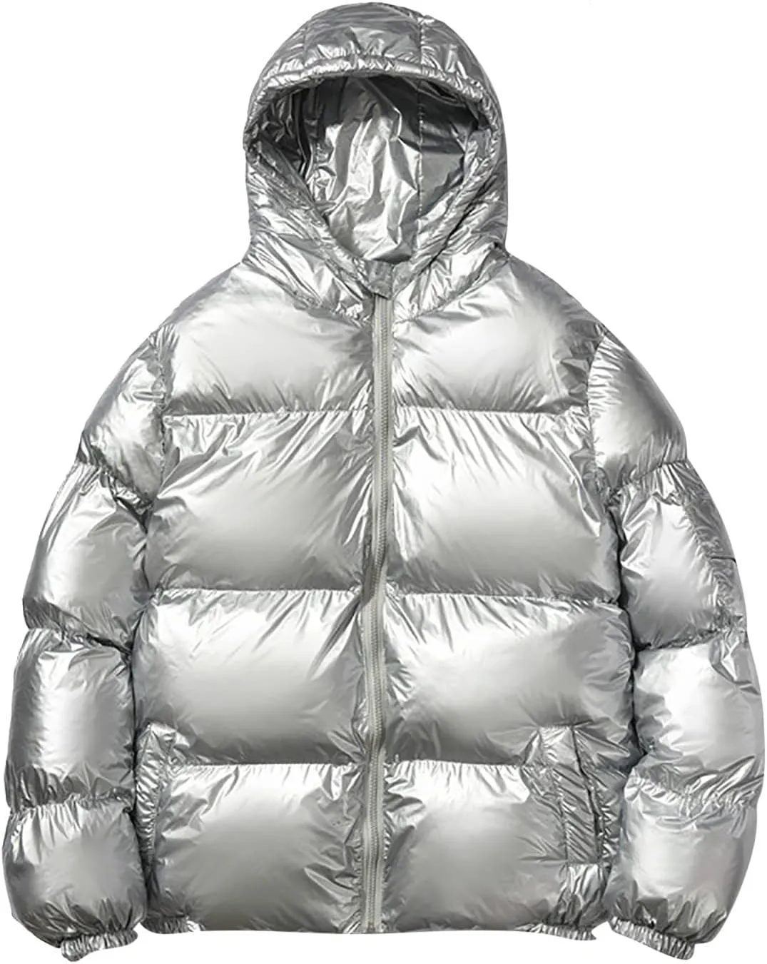 peqiut Mens Fleece Jacket Trendy Color Cotton Solid Men's Padded Reflective Shiny Coat Mens Down Jacket Outwear with Pocket