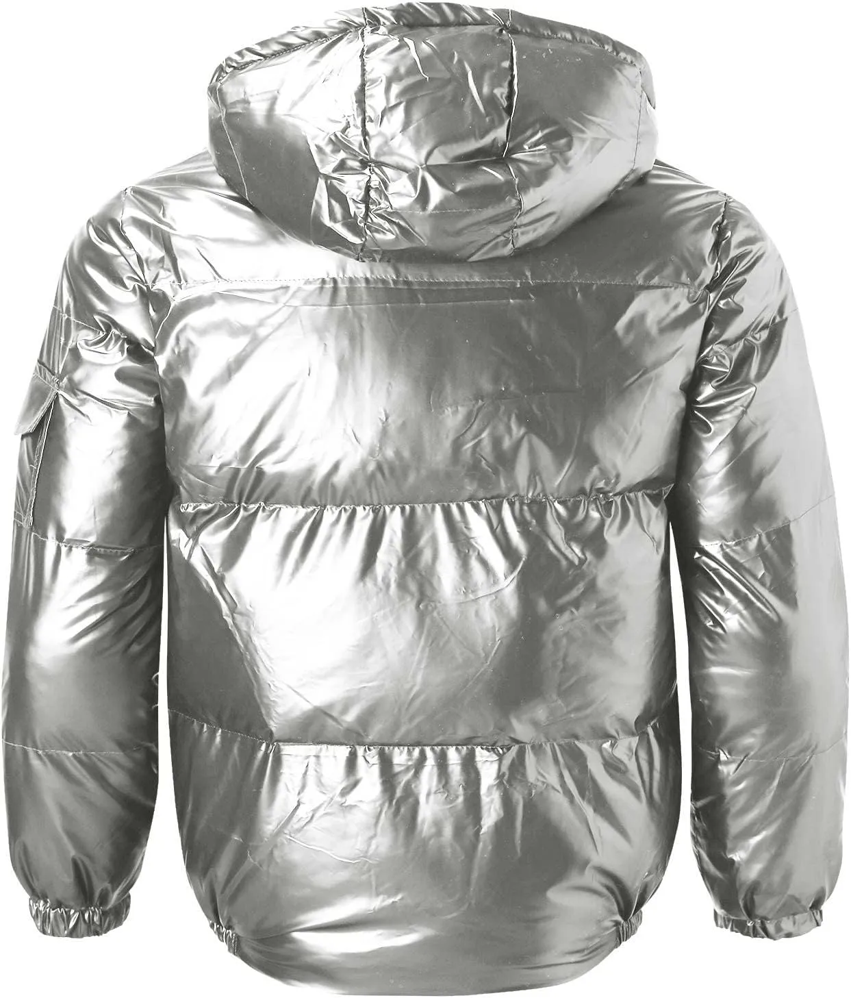 peqiut Mens Fleece Jacket Trendy Color Cotton Solid Men's Padded Reflective Shiny Coat Mens Down Jacket Outwear with Pocket