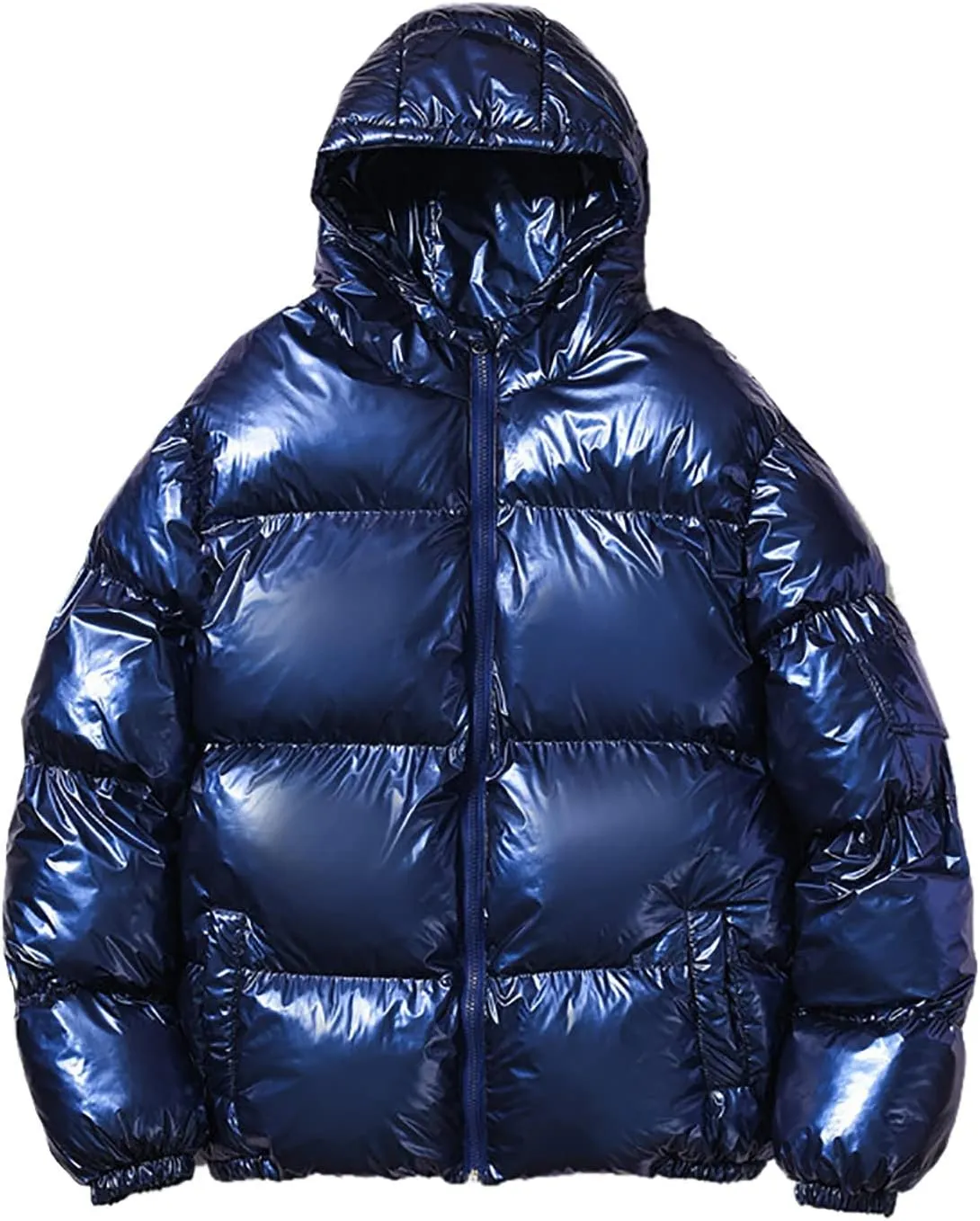 peqiut Mens Fleece Jacket Trendy Color Cotton Solid Men's Padded Reflective Shiny Coat Mens Down Jacket Outwear with Pocket
