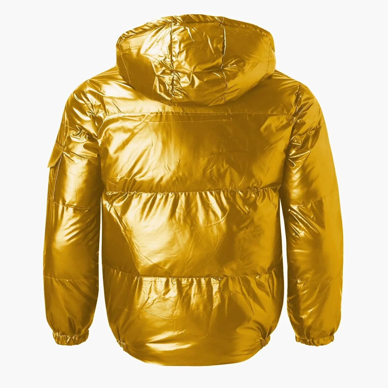 peqiut Mens Fleece Jacket Trendy Color Cotton Solid Men's Padded Reflective Shiny Coat Mens Down Jacket Outwear with Pocket