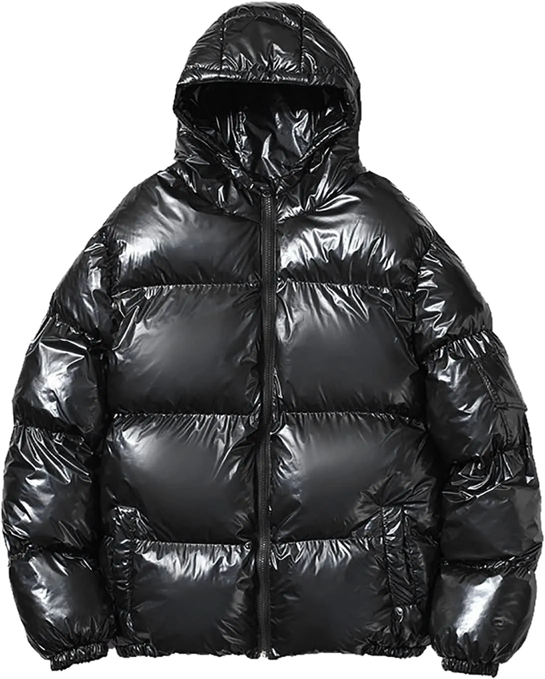 peqiut Mens Fleece Jacket Trendy Color Cotton Solid Men's Padded Reflective Shiny Coat Mens Down Jacket Outwear with Pocket