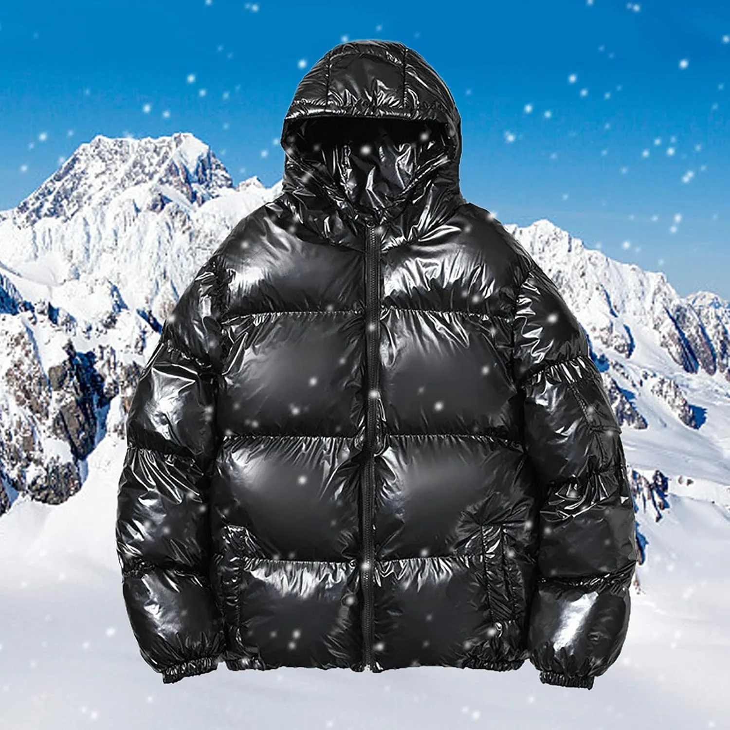 peqiut Mens Fleece Jacket Trendy Color Cotton Solid Men's Padded Reflective Shiny Coat Mens Down Jacket Outwear with Pocket