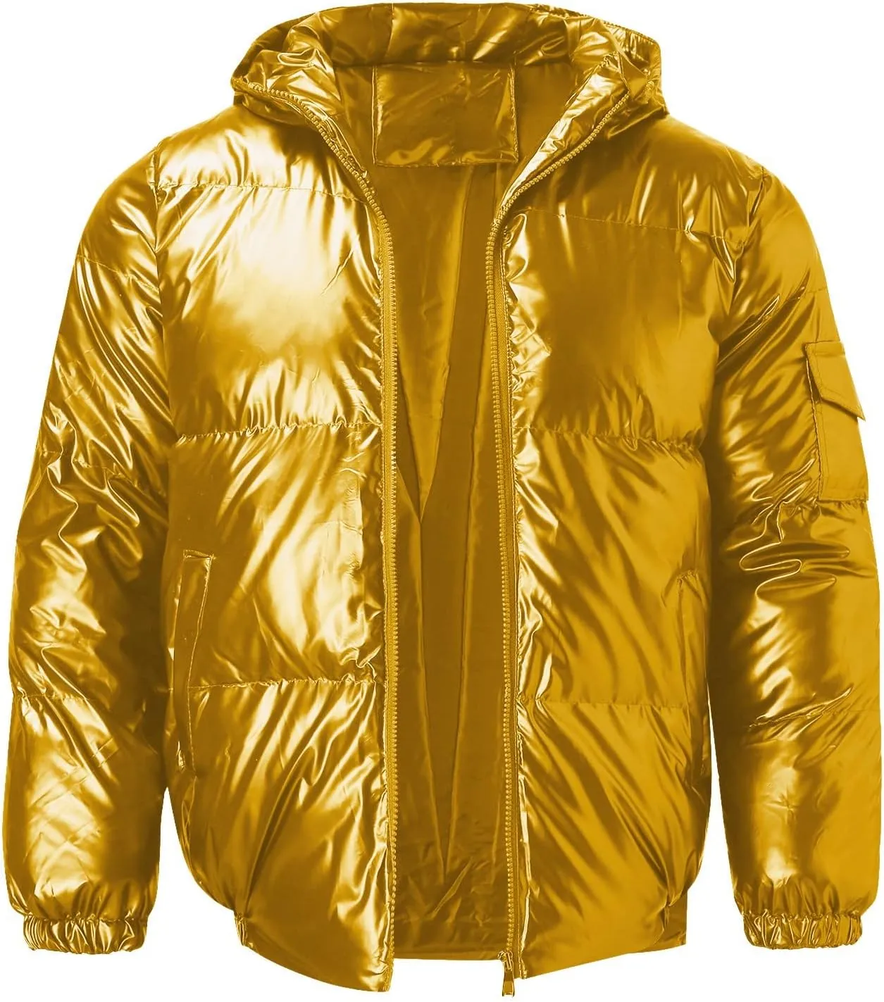 peqiut Mens Fleece Jacket Trendy Color Cotton Solid Men's Padded Reflective Shiny Coat Mens Down Jacket Outwear with Pocket