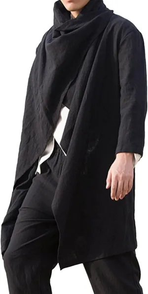 peqiut Mens Jacket Linen Cape Long Sleeve Thin Mens Winter Jackets Fashion Solid Color Cloak Coats with Pockets Comfort