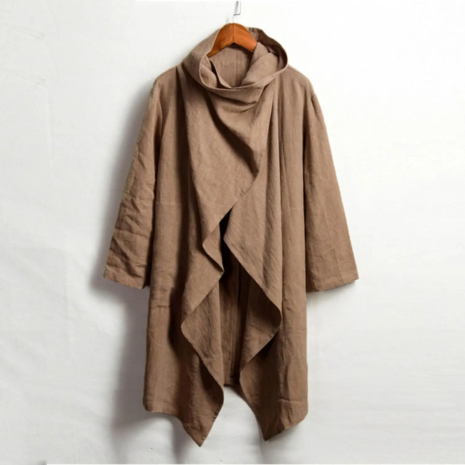 peqiut Mens Jacket Linen Cape Long Sleeve Thin Mens Winter Jackets Fashion Solid Color Cloak Coats with Pockets Comfort
