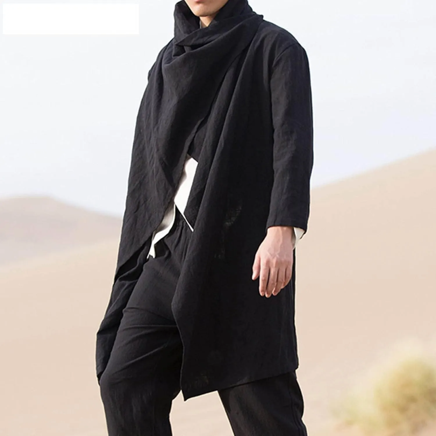 peqiut Mens Jacket Linen Cape Long Sleeve Thin Mens Winter Jackets Fashion Solid Color Cloak Coats with Pockets Comfort