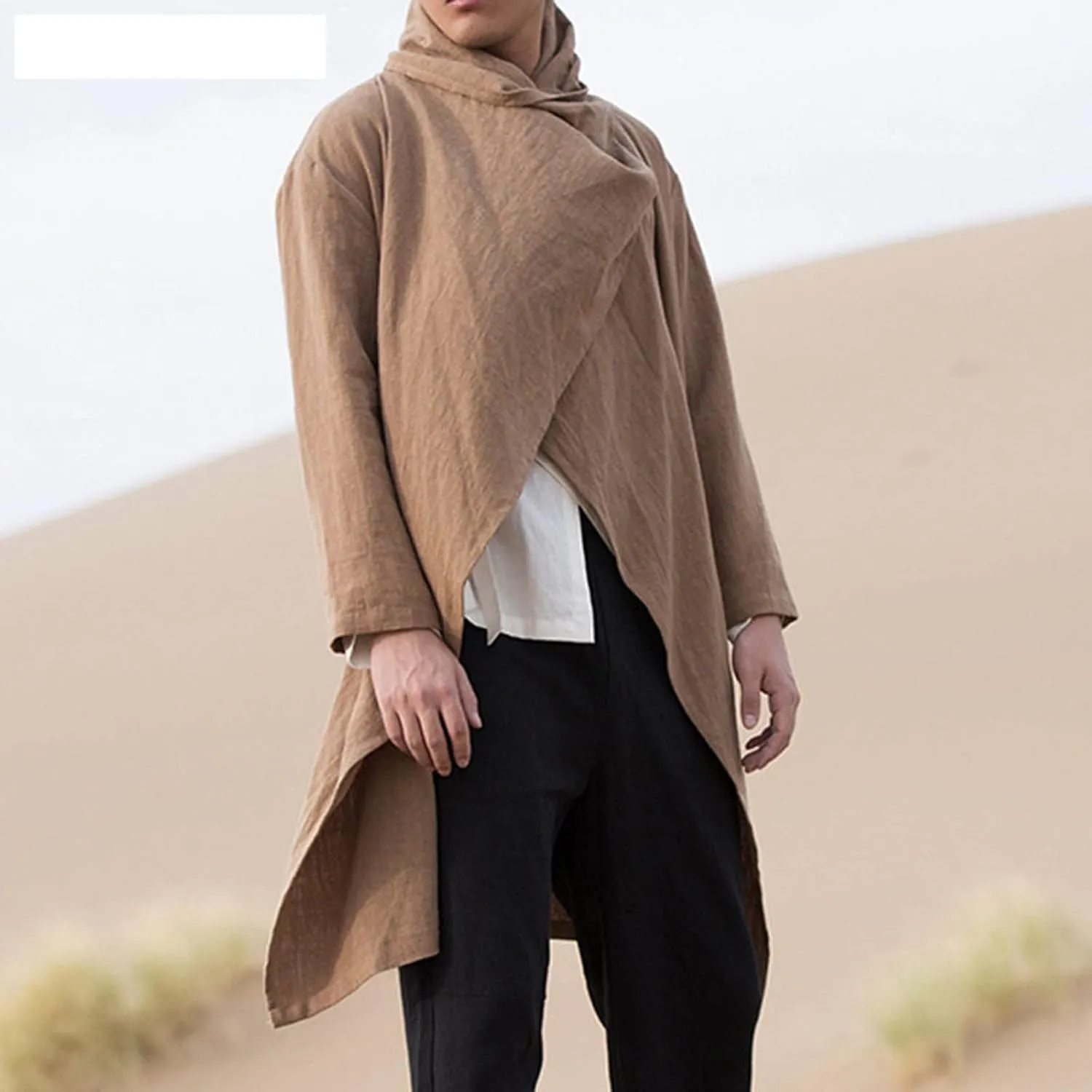 peqiut Mens Jacket Linen Cape Long Sleeve Thin Mens Winter Jackets Fashion Solid Color Cloak Coats with Pockets Comfort