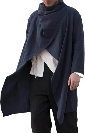peqiut Mens Jacket Linen Cape Long Sleeve Thin Mens Winter Jackets Fashion Solid Color Cloak Coats with Pockets Comfort