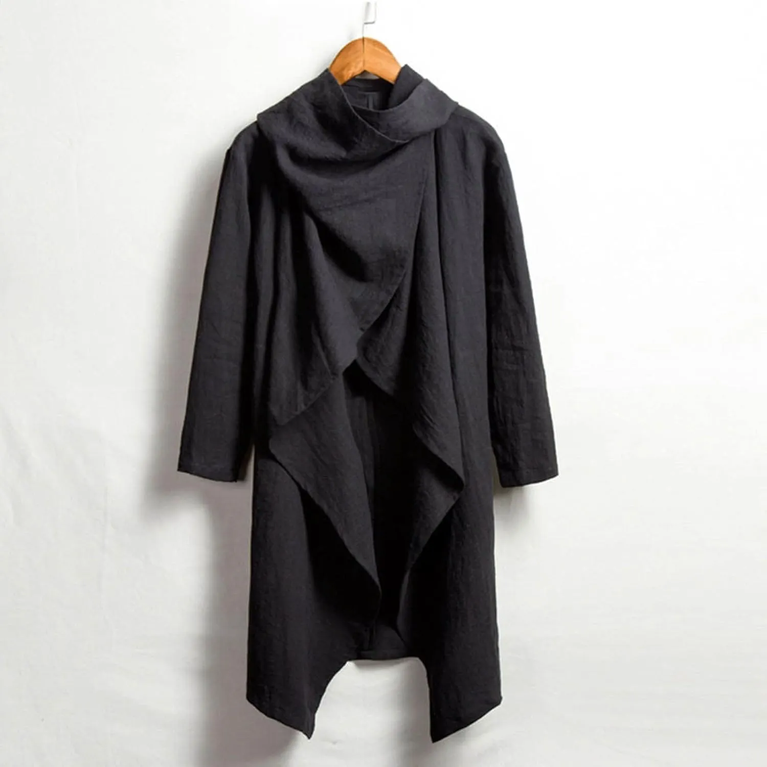 peqiut Mens Jacket Linen Cape Long Sleeve Thin Mens Winter Jackets Fashion Solid Color Cloak Coats with Pockets Comfort