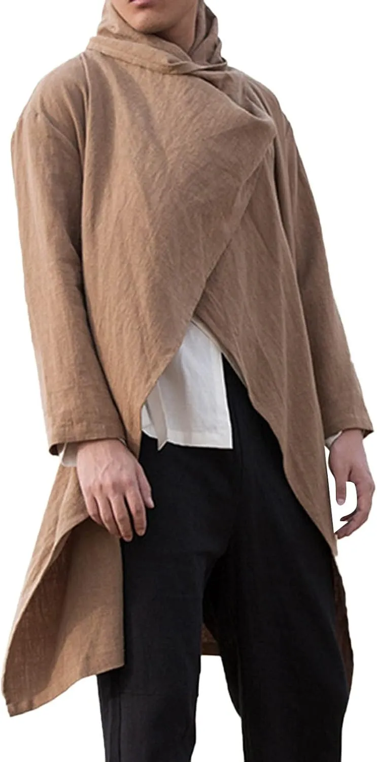 peqiut Mens Jacket Linen Cape Long Sleeve Thin Mens Winter Jackets Fashion Solid Color Cloak Coats with Pockets Comfort