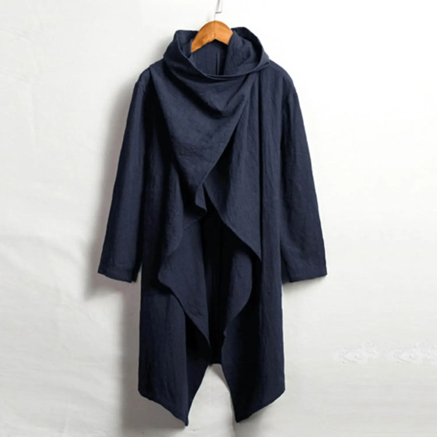 peqiut Mens Jacket Linen Cape Long Sleeve Thin Mens Winter Jackets Fashion Solid Color Cloak Coats with Pockets Comfort