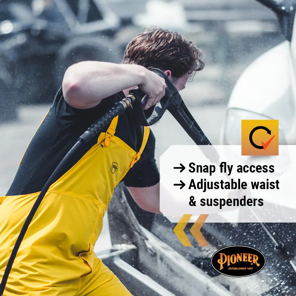 Pioneer Waterproof PVC Work Suit for Men  Repel Rain Gear Yellow Safety Jacket and Bib Pants - 3 PC Set With Detachable Hood