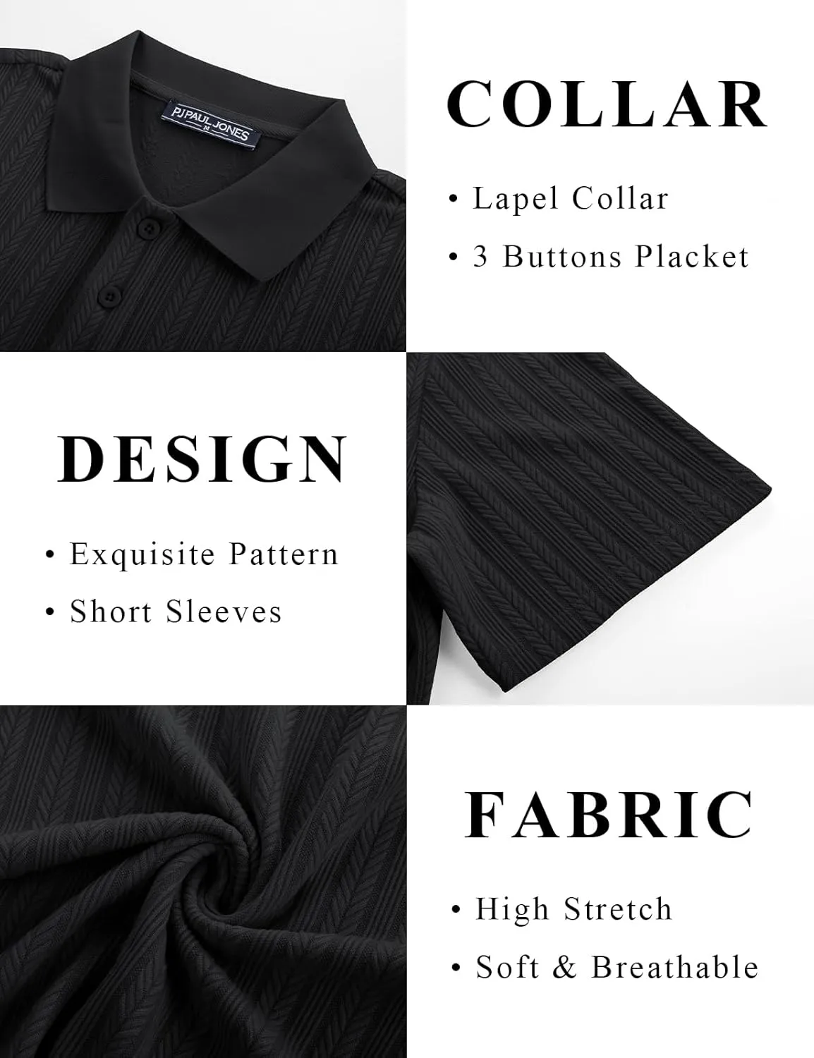 PJ PAUL JONES Mens Polo Shirts Short Sleeve Fashion Textured Polo Shirt Regular Fit Stretchy Golf Shirts