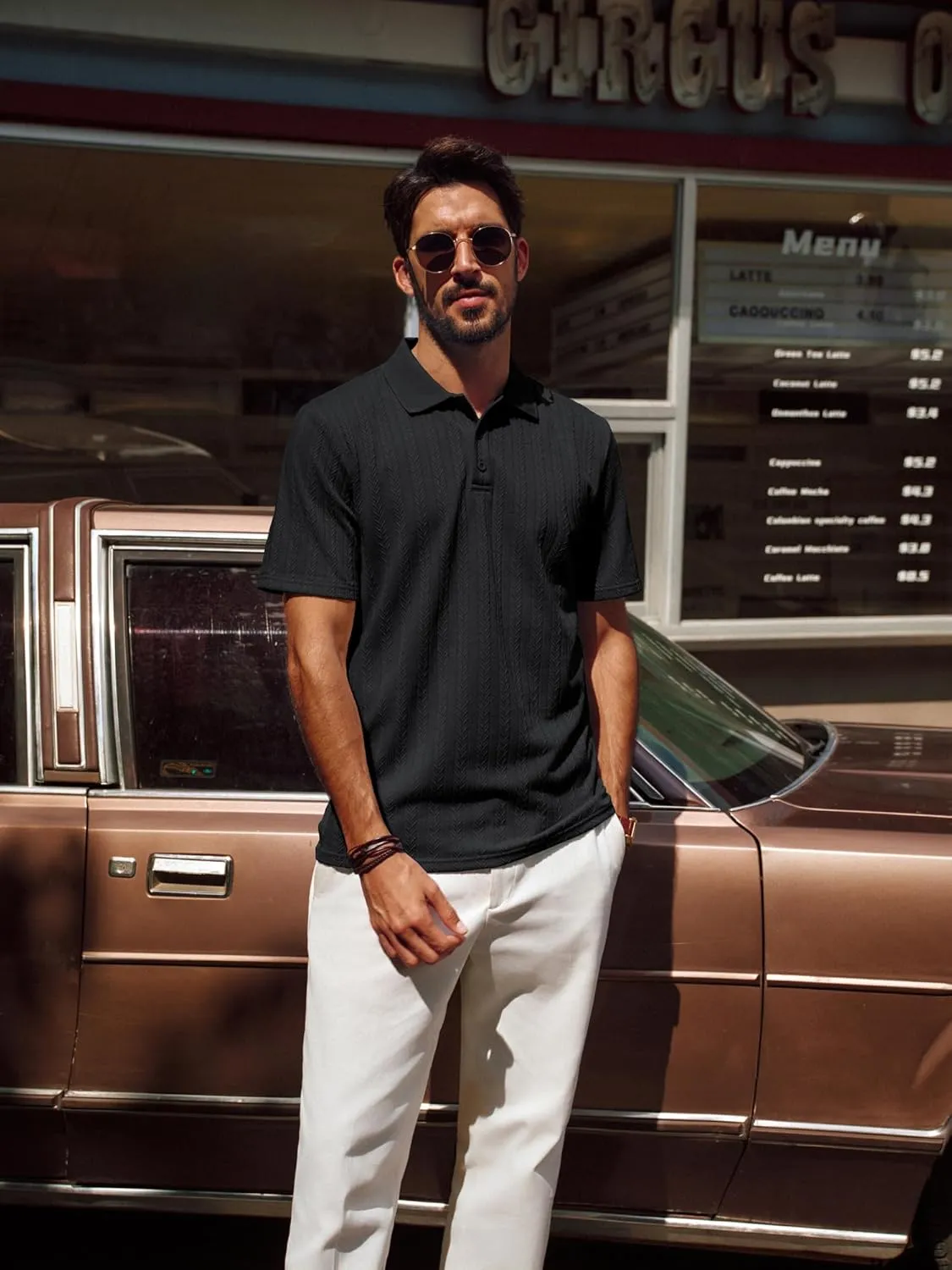 PJ PAUL JONES Mens Polo Shirts Short Sleeve Fashion Textured Polo Shirt Regular Fit Stretchy Golf Shirts