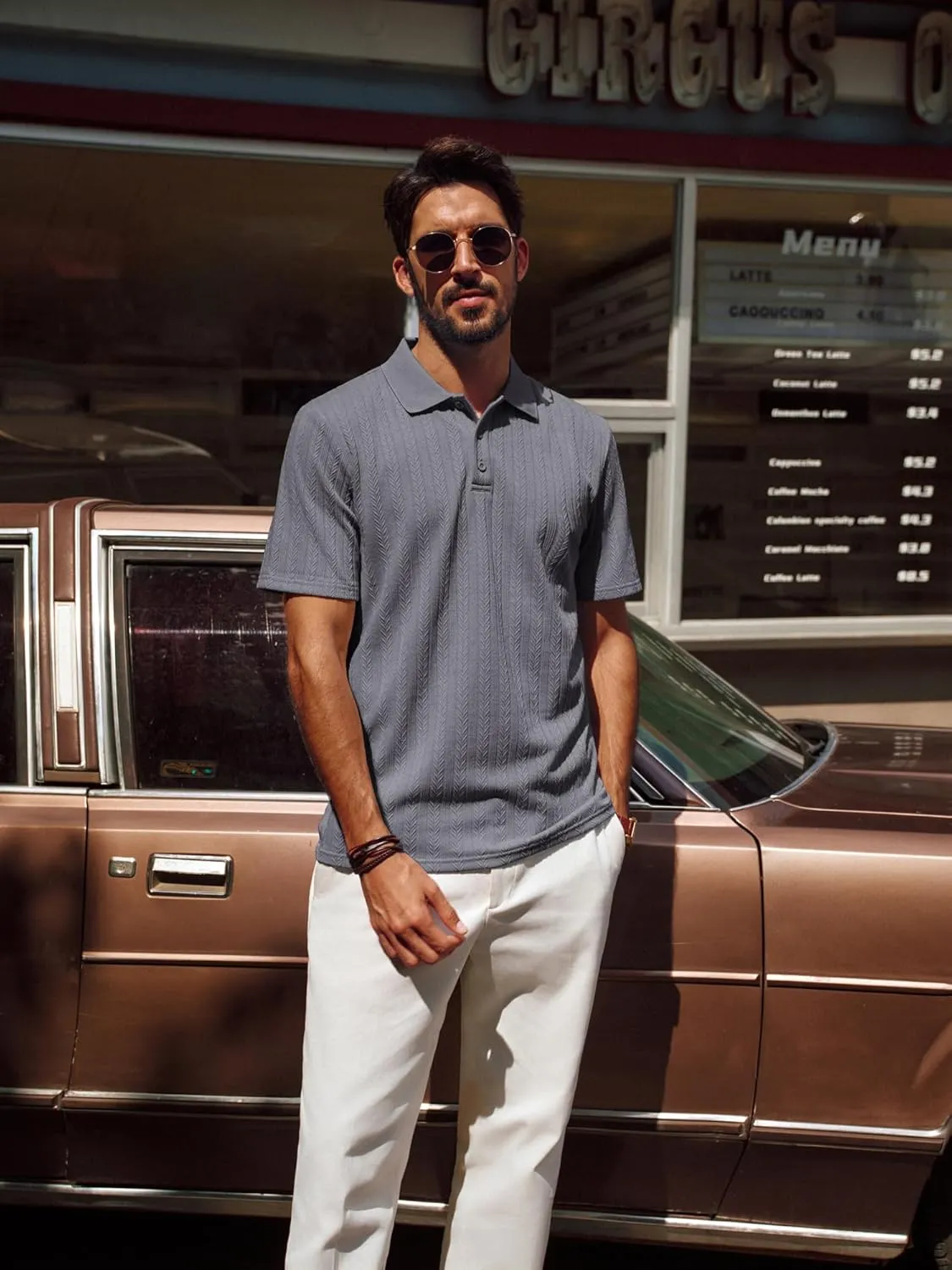 PJ PAUL JONES Mens Polo Shirts Short Sleeve Fashion Textured Polo Shirt Regular Fit Stretchy Golf Shirts