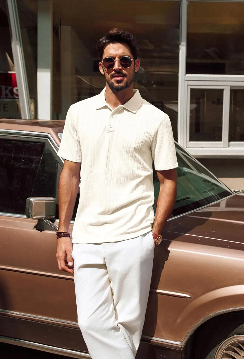 PJ PAUL JONES Mens Polo Shirts Short Sleeve Fashion Textured Polo Shirt Regular Fit Stretchy Golf Shirts