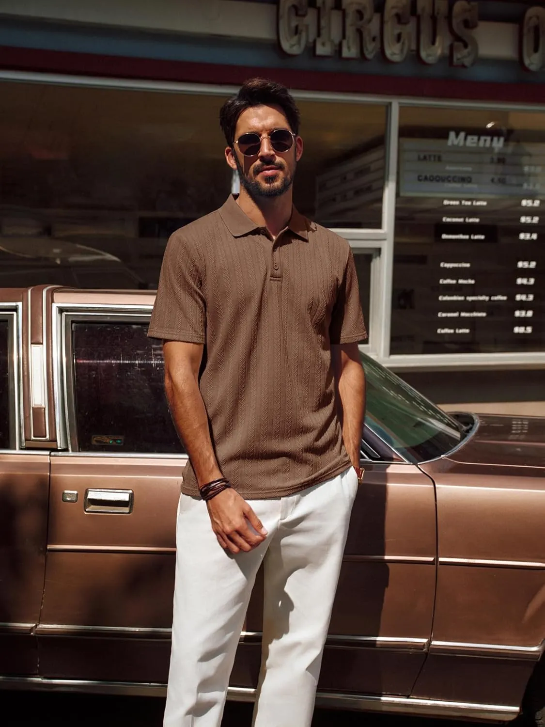 PJ PAUL JONES Mens Polo Shirts Short Sleeve Fashion Textured Polo Shirt Regular Fit Stretchy Golf Shirts