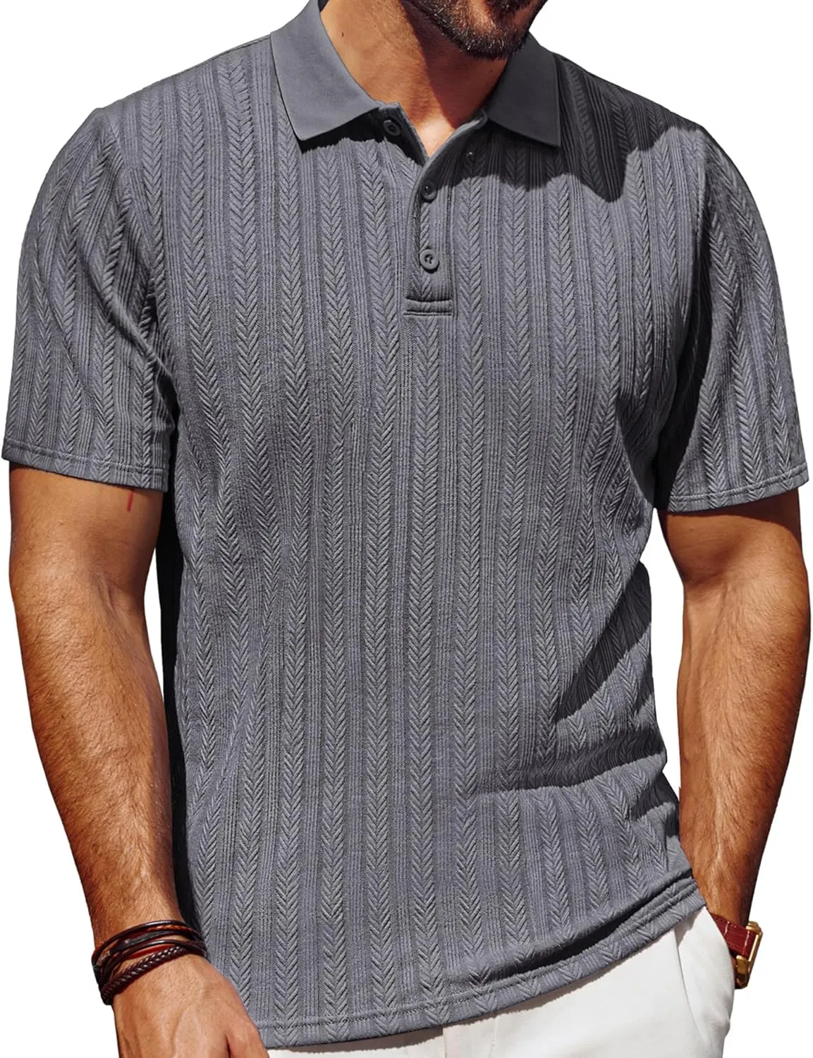 PJ PAUL JONES Mens Polo Shirts Short Sleeve Fashion Textured Polo Shirt Regular Fit Stretchy Golf Shirts