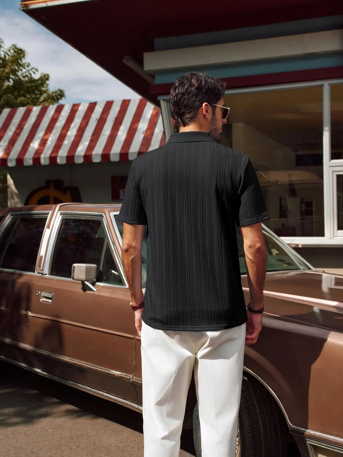PJ PAUL JONES Mens Polo Shirts Short Sleeve Fashion Textured Polo Shirt Regular Fit Stretchy Golf Shirts