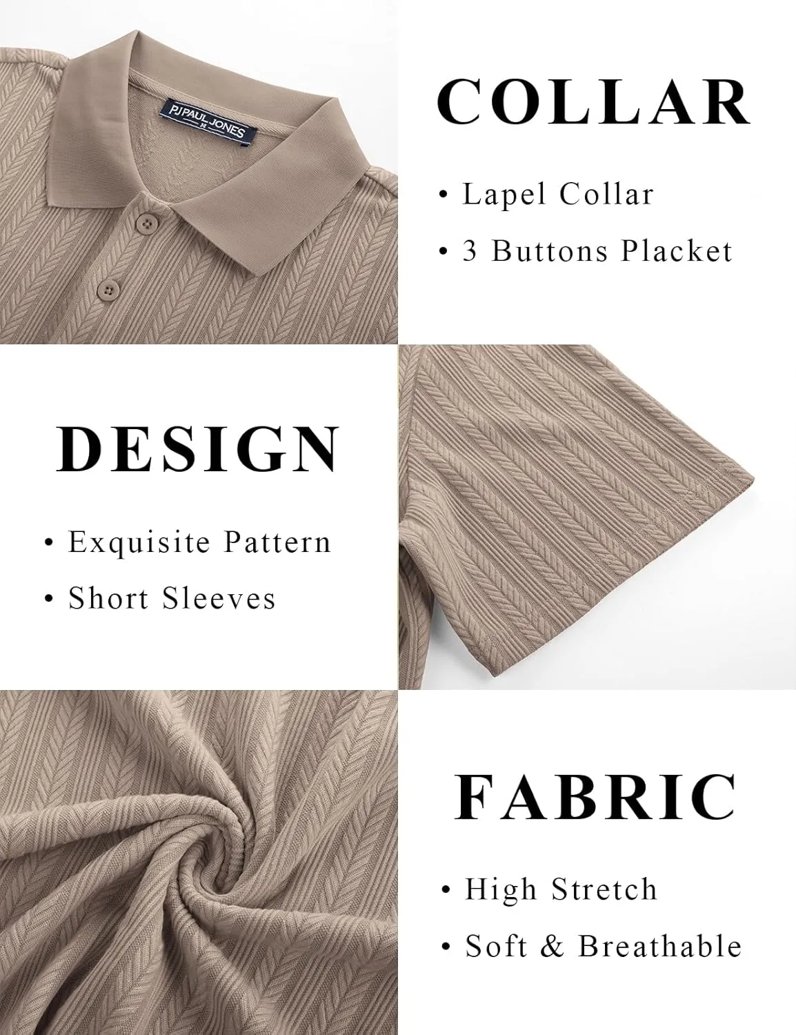 PJ PAUL JONES Mens Polo Shirts Short Sleeve Fashion Textured Polo Shirt Regular Fit Stretchy Golf Shirts