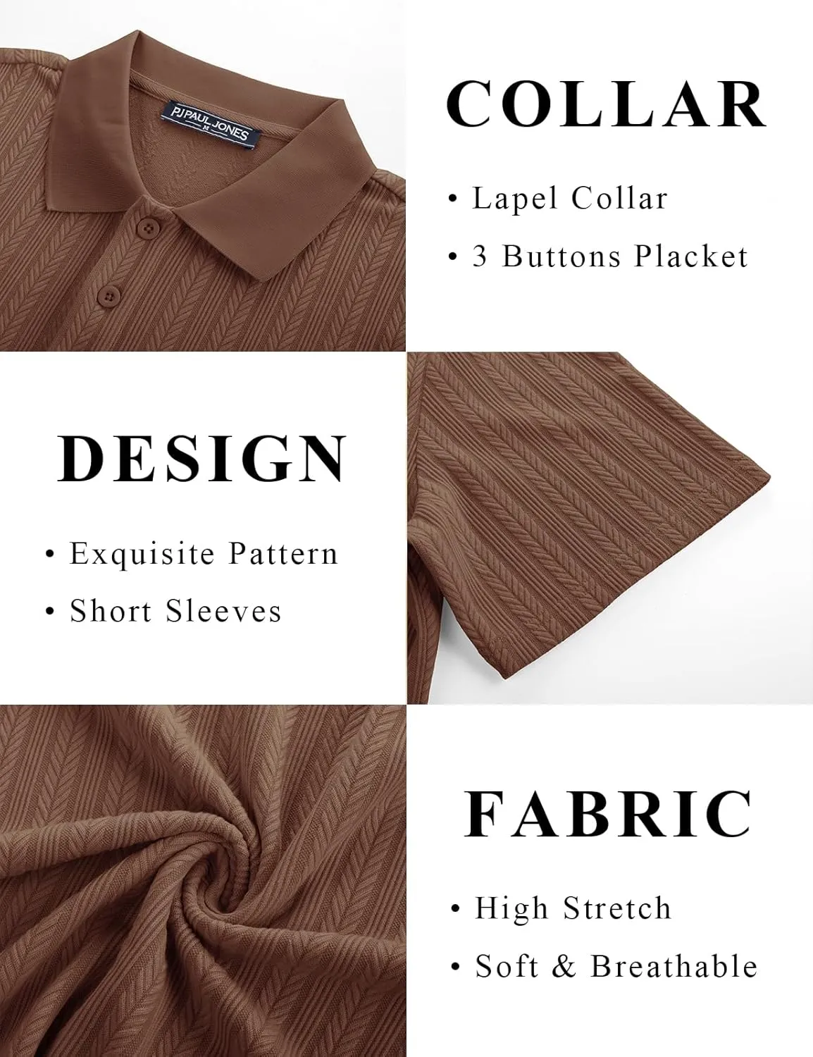 PJ PAUL JONES Mens Polo Shirts Short Sleeve Fashion Textured Polo Shirt Regular Fit Stretchy Golf Shirts