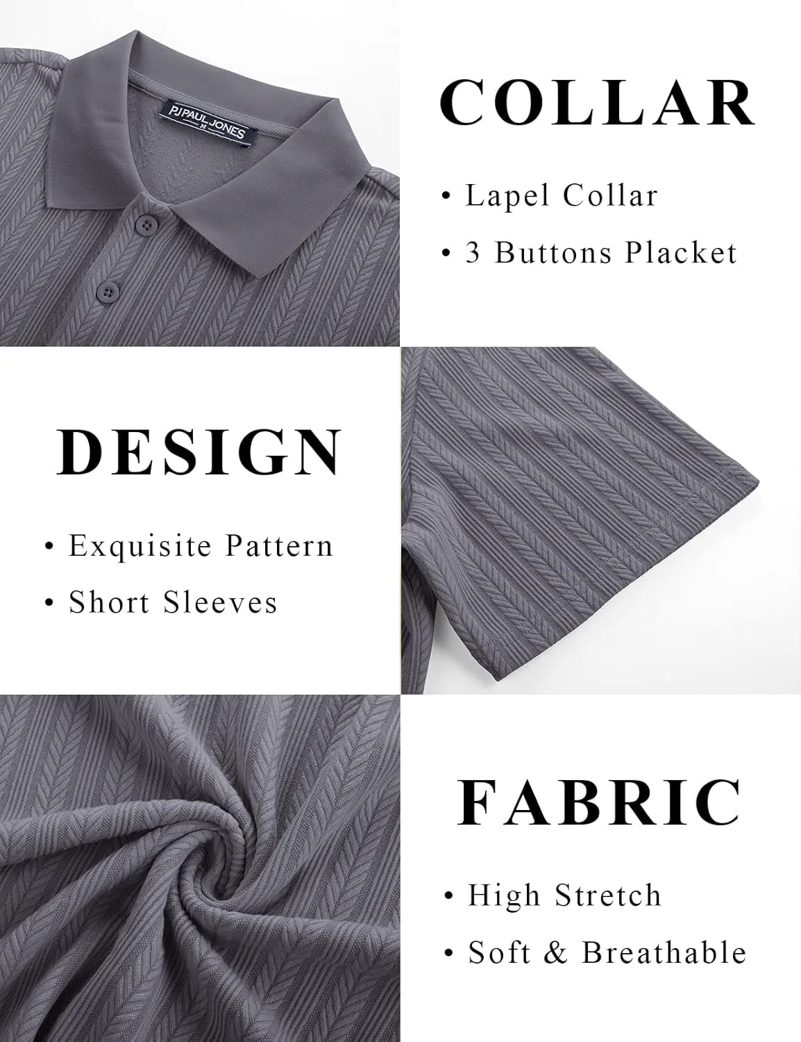 PJ PAUL JONES Mens Polo Shirts Short Sleeve Fashion Textured Polo Shirt Regular Fit Stretchy Golf Shirts