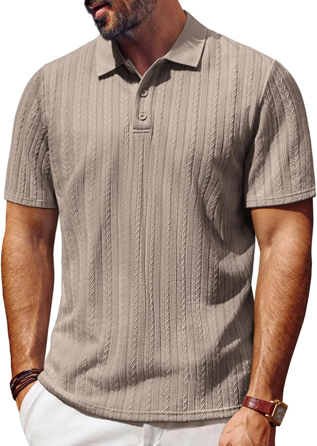 PJ PAUL JONES Mens Polo Shirts Short Sleeve Fashion Textured Polo Shirt Regular Fit Stretchy Golf Shirts