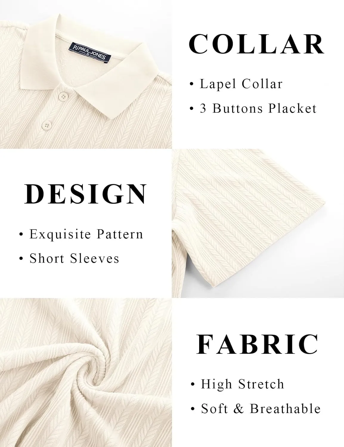 PJ PAUL JONES Mens Polo Shirts Short Sleeve Fashion Textured Polo Shirt Regular Fit Stretchy Golf Shirts