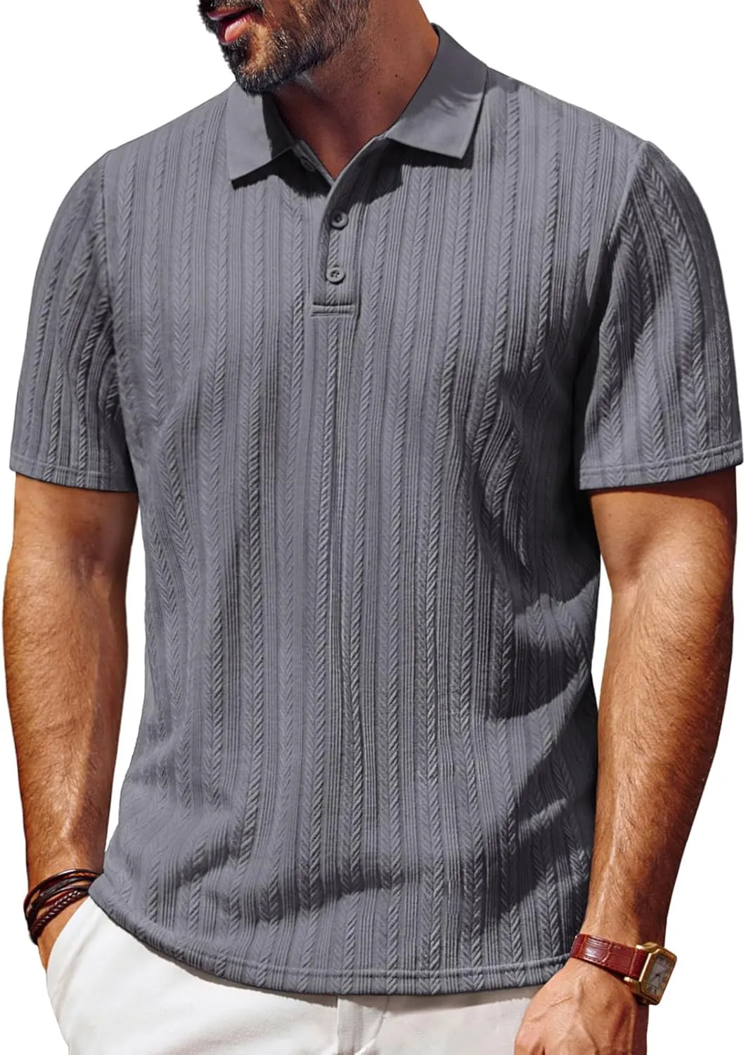 PJ PAUL JONES Mens Polo Shirts Short Sleeve Fashion Textured Polo Shirt Regular Fit Stretchy Golf Shirts