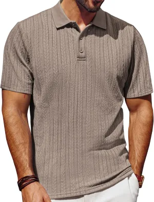 PJ PAUL JONES Mens Polo Shirts Short Sleeve Fashion Textured Polo Shirt Regular Fit Stretchy Golf Shirts