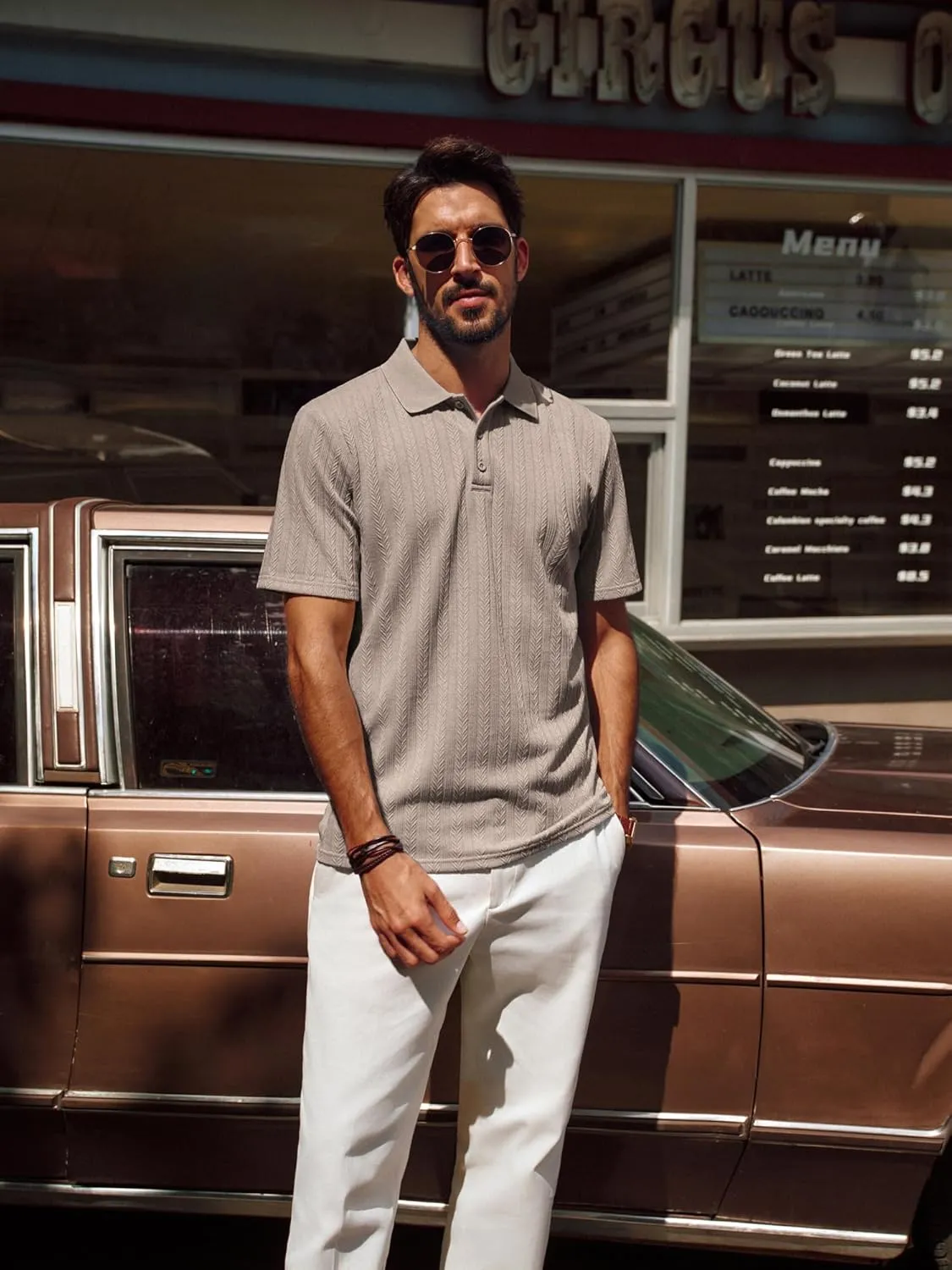 PJ PAUL JONES Mens Polo Shirts Short Sleeve Fashion Textured Polo Shirt Regular Fit Stretchy Golf Shirts