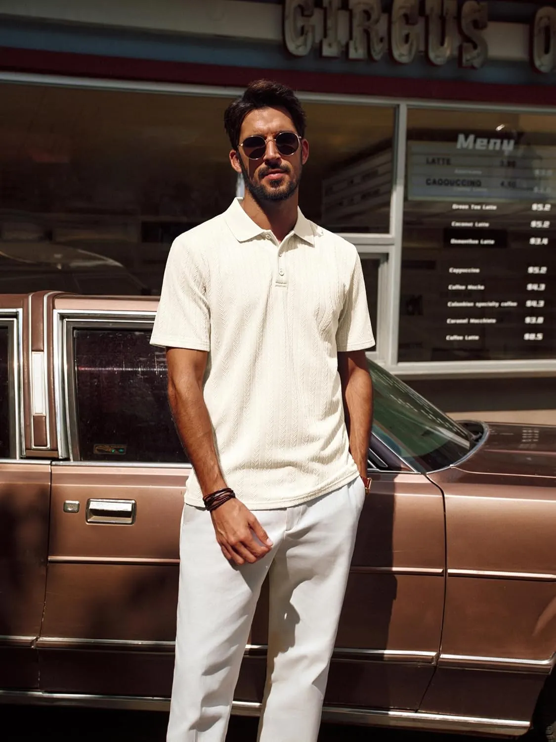 PJ PAUL JONES Mens Polo Shirts Short Sleeve Fashion Textured Polo Shirt Regular Fit Stretchy Golf Shirts