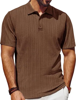PJ PAUL JONES Mens Polo Shirts Short Sleeve Fashion Textured Polo Shirt Regular Fit Stretchy Golf Shirts