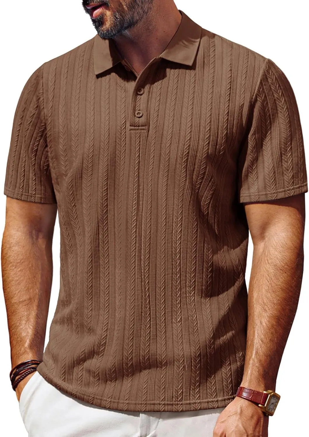 PJ PAUL JONES Mens Polo Shirts Short Sleeve Fashion Textured Polo Shirt Regular Fit Stretchy Golf Shirts