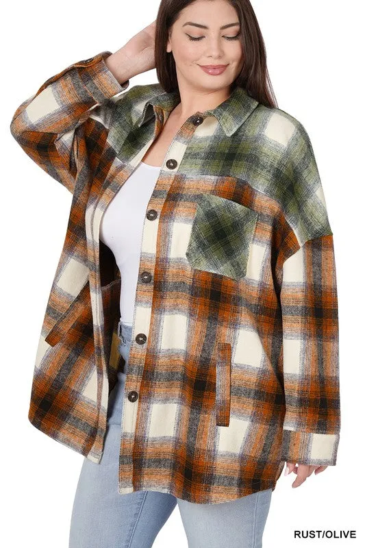 Plus Oversized Yarn Dyed Plaid Longline Shacket