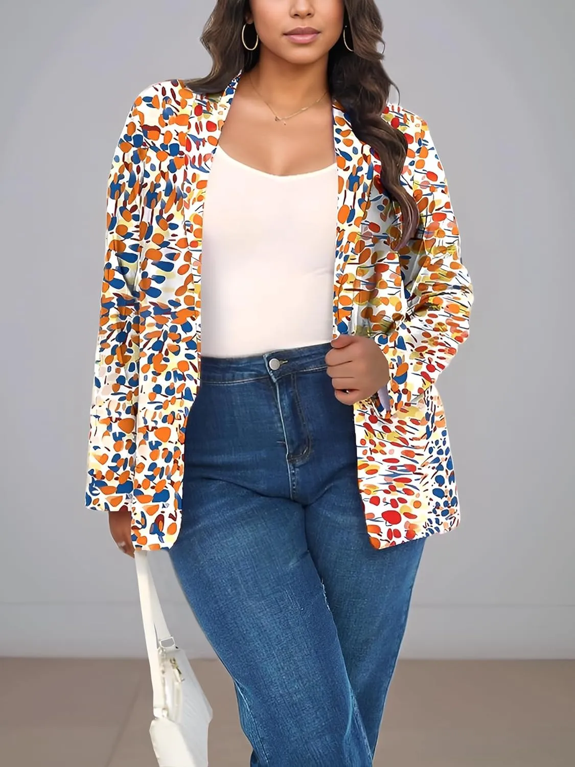 Plus Size Blazers for Curvy Women Sexy Trendy Colorful Oversize Graphic Open Front Jackets