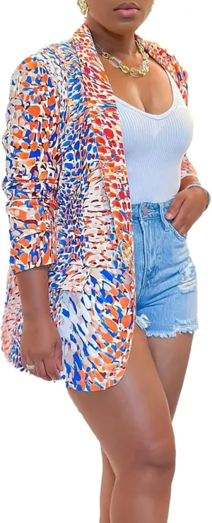 Plus Size Blazers for Curvy Women Sexy Trendy Colorful Oversize Graphic Open Front Jackets