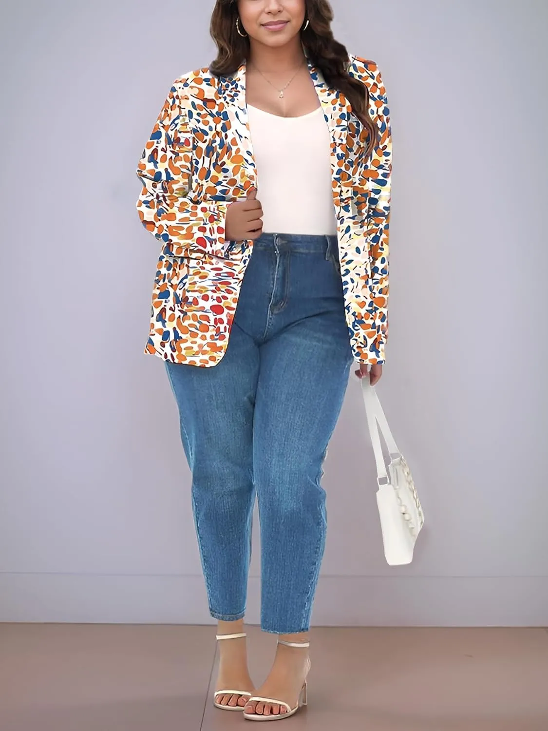 Plus Size Blazers for Curvy Women Sexy Trendy Colorful Oversize Graphic Open Front Jackets