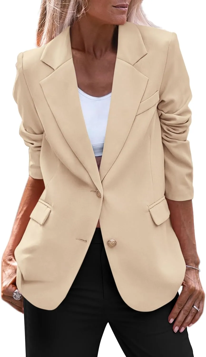 PRETTYGARDEN Women's Spring Fall Business Casual Blazers Long Sleeve Notch Lapel Trendy Work Office Blazer Jackets Outerwear