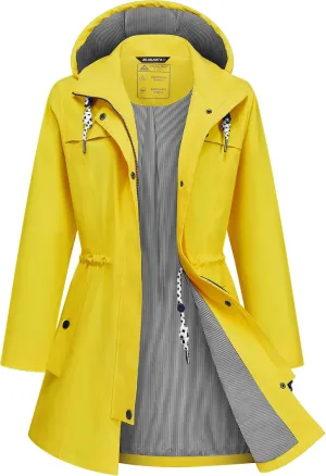 Rain Jacket Women Waterproof Long Lightweight Raincoat Hooded Windbreaker Outdoor Trench Coat